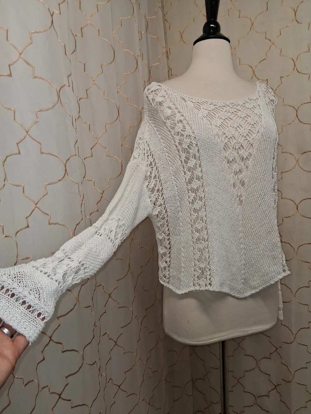 Zara Cream Open-Knit Crochet Top